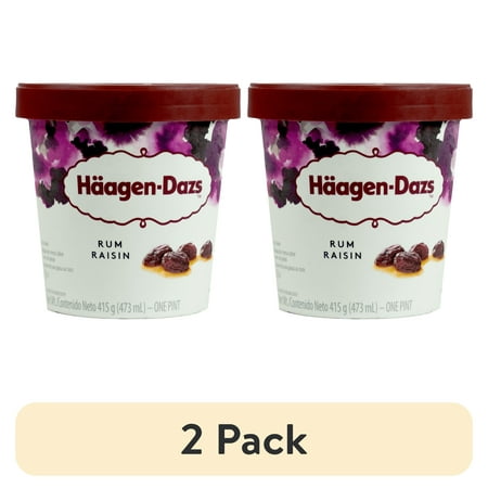 (2 pack) Häagen-Dazs, Rum Raisin Flavor, 415g, Smooth, Allergens Milk, 1 Count, Cardboard Tub, New