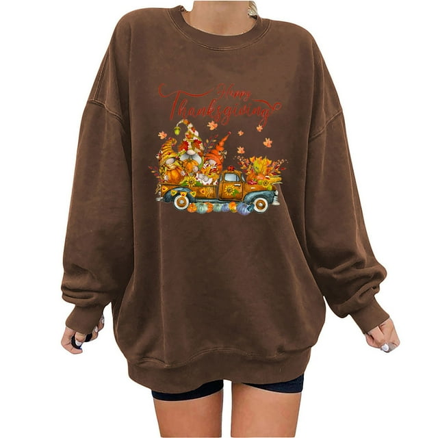 Sudaderas de Acción de Gracias Para Mujer, Blusa Holgada de Manga Larga Con Estampado A La Moda, Suéter Informal de Cuello Redondo, Tops, Sudadera Odeerbi ODB122717