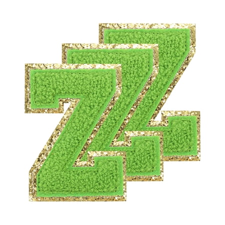 Uxcell Chenille Letters Z Patches Large Size 80mm/3.15 Inch Z Patches Golden Glitter for Clothing, Pack of 3(Green)