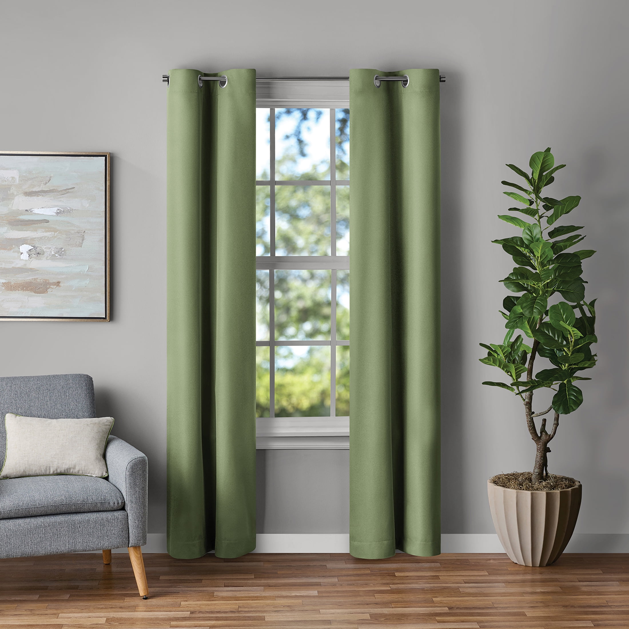 Mainstays Green Solid Blackout Grommet Curtain Panel Pair, Set of 2, 30" W x 84" L