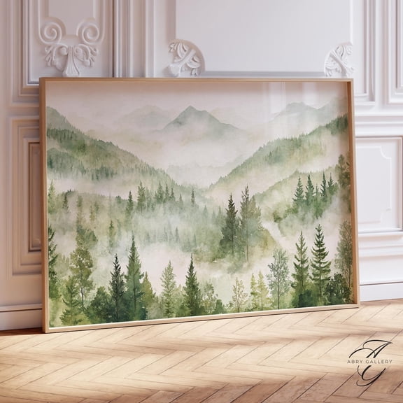 Forest Poster: Misty Mountain Landscape Wall Art, Unframed Poster Size 8x12