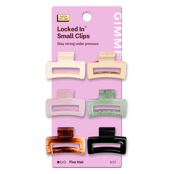 Gimme Beauty Small Rectangle Claw Clip for Fine Hair, Assorted Colors, 6 Count