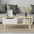 thumbnail image 3 of Cozy Castle Modern Coffee Table  Wooden Console Table 2 Tier with Open Storage Shelf and 1 Drawer  Easy Assembly Minimalist Hallway Table  Mid Century Modern Coffee Table for Living Room, 3 of 7