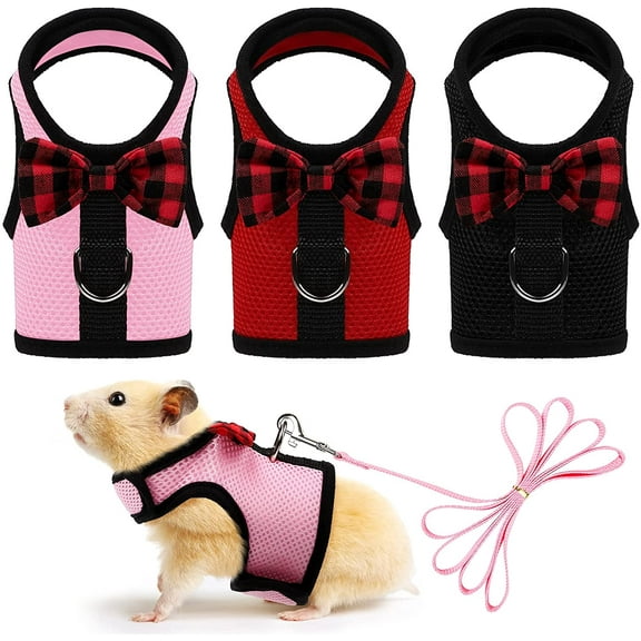Walbest Hamster Clothes Harness and Leash Soft Mesh Small Pet Harness Comfort Padded Vest for Ferret, Guinea Pigs, Chinchilla or Similar Small Animals (Pink, L)
