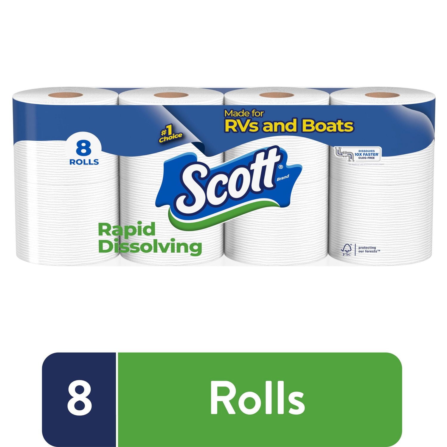 Scott Rapid-Dissolving Toilet Paper for RVs & Boats, 8 Double Rolls ...