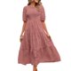 thumbnail image 1 of Vestido Plisado De Mujer Vestido plisado de mujer con mangas abullonadas, vestido de fiesta informal con columpio grande (ladrillo-rojo M) Cgtredaw Para estrenar, 1 of 1
