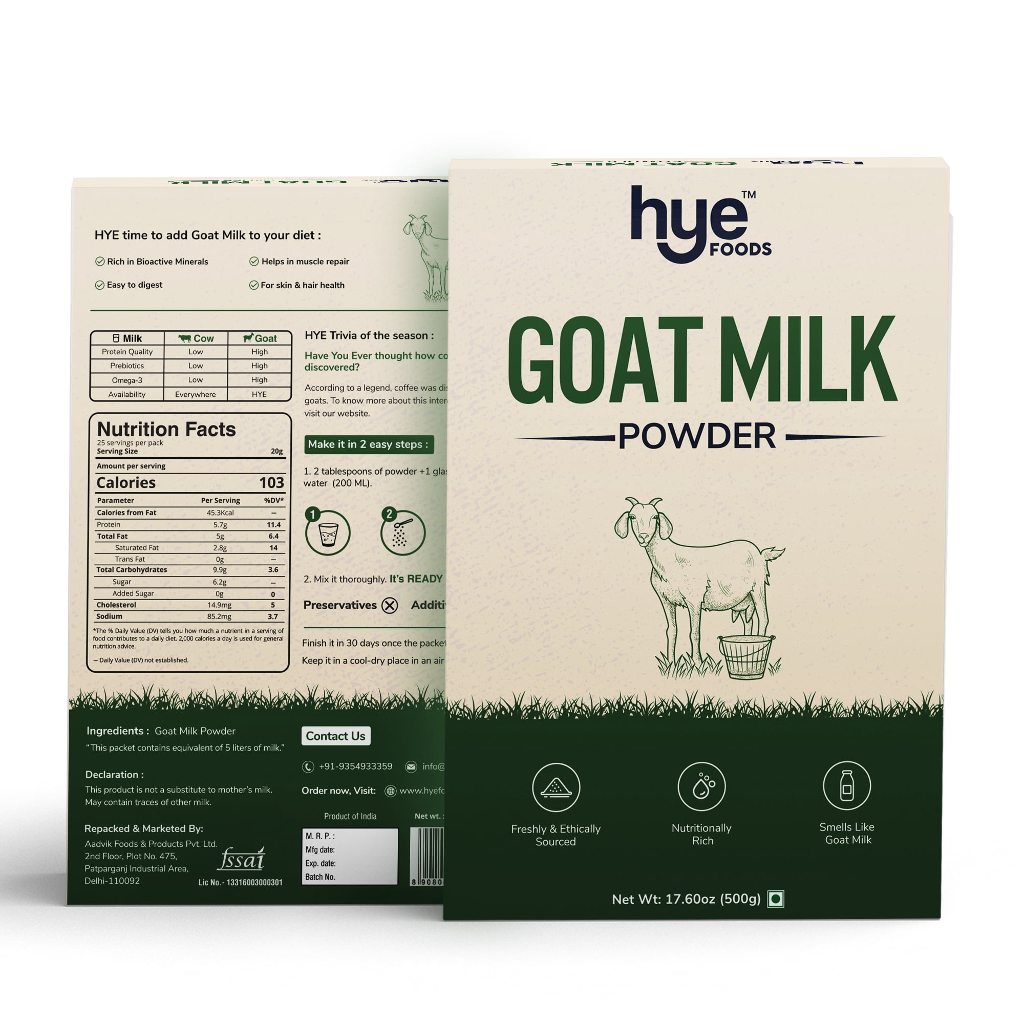 HYE FOODS Goat Milk Powder I Whole Milk Powder | 17.60 Oz (500gms)