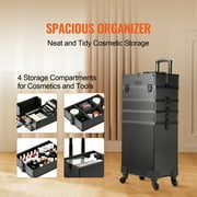 KFFKFF 5 in 1 Professional Rolling Makeup Train Case, Large Capacity Trolley Rolling Travel Storage Cosmetic Organizer with Portable Removable Trays
