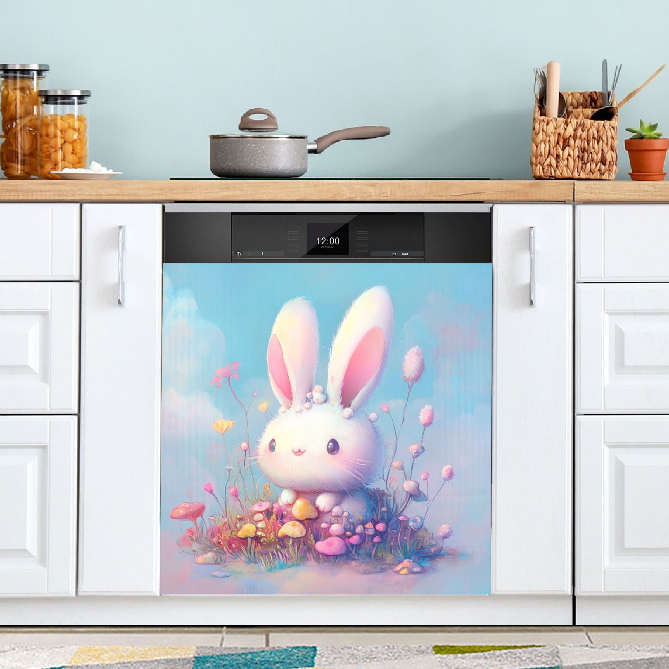 Dishwasher Magnetic Sticker 23x26 Inch Refrigerator Magnetic Sticker Washing Machine Magnetic Sticker Kitchen Panel Magnetic Sticker Home Decor Adorable White Rabbit