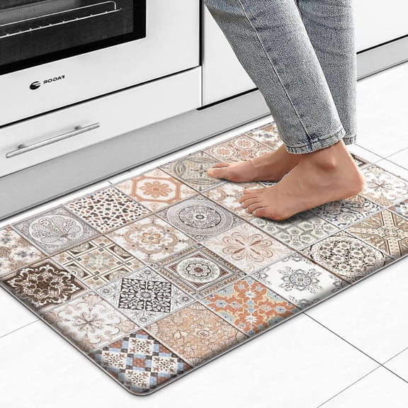 Anti Fatigue Kitchen Mats for Floor,17.5" x 30" Boho Kitchen Rugs Cushioned,Non-Skid Waterproof Comfort Thick Kitchen Floor Standing Mat for Corner Sink,Laundry Floor,Ceramic Tile