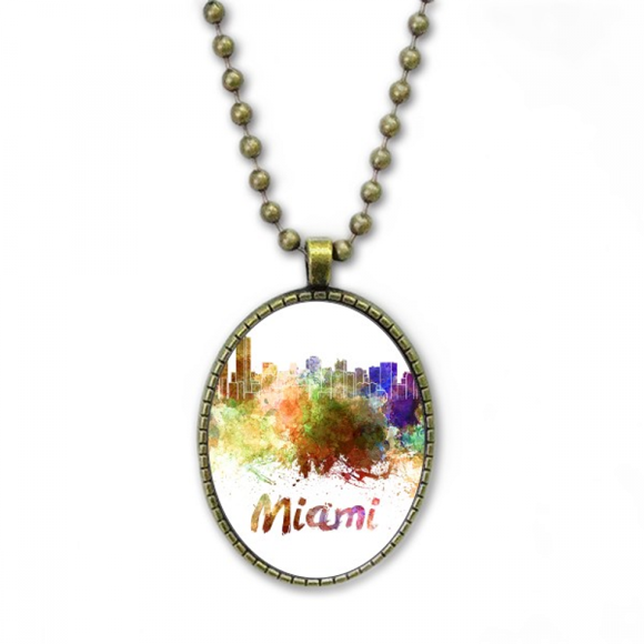 Mia America City Watercolor Necklace Vintage Chain Bead Pendant Jewelry Collection