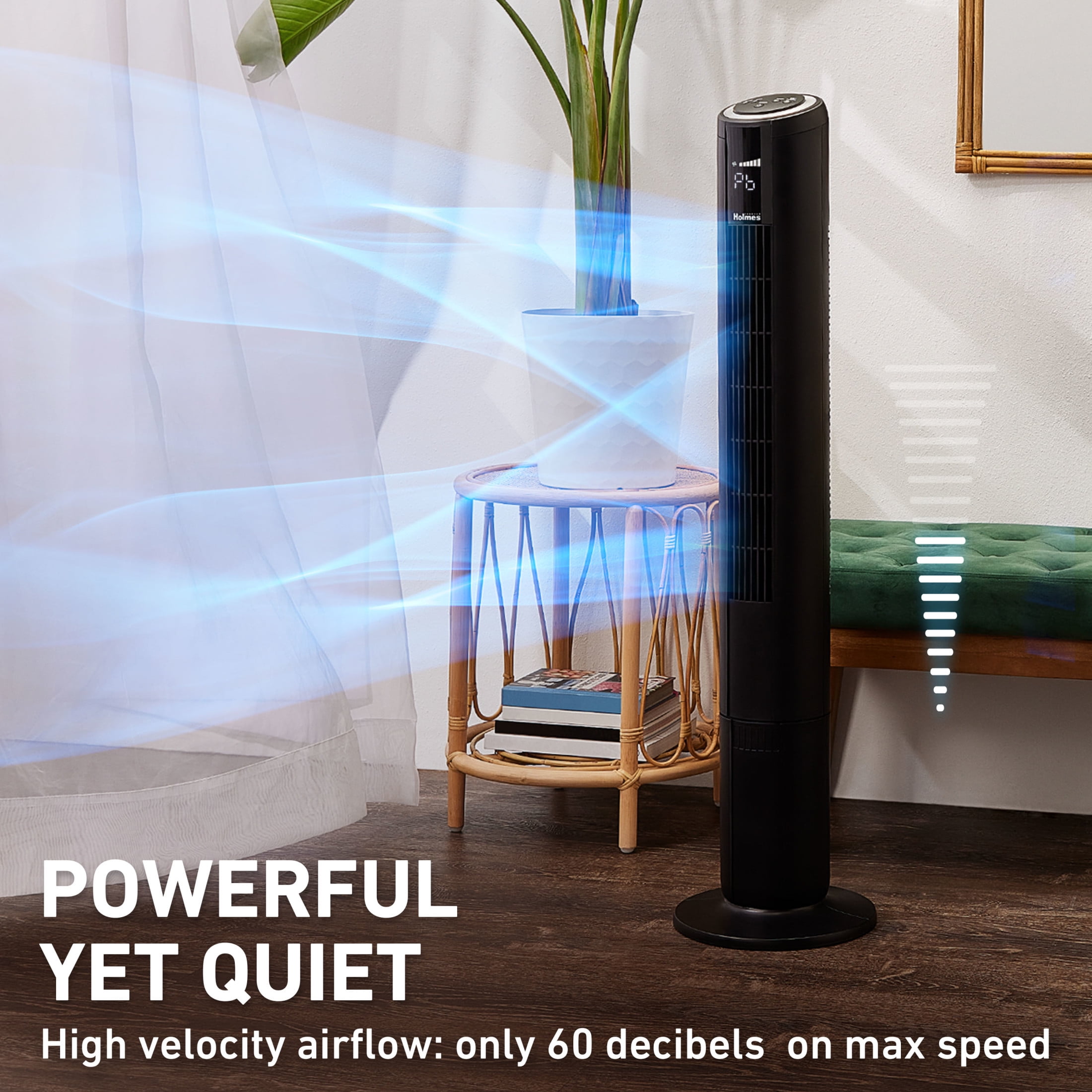 Holmes 42" SmartConnect Wi-Fi Digital Tower Fan with ClearRead Display 5 Speeds Remote Black
