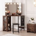 thumbnail image 2 of Bingirl Corner Vanity Desk: LED Lighted Mirror, Charging Station, Storage Cabinet with Stool, 2 of 6
