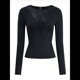 thumbnail image 3 of Camisas Ajustadas de Larga de con Cuello en V Profundo para Mujer, Moda Y2K 2025 Negro L, 3 of 10