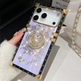 thumbnail image 6 of For iPhone 17 Pro Max Glitter Case with Kickstand, Cute Bling Diamonds Butterfly Foldable Stand Shockproof Marble Shell Floral Pattern Girl Woman Soft Cover for iPhone 17 Pro Max 6.9", Purple, 6 of 6