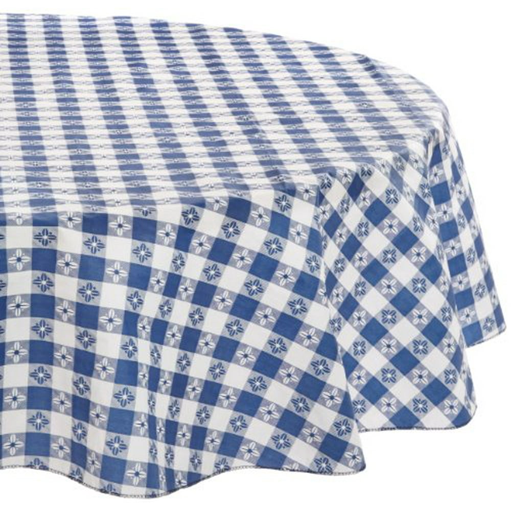 Kane Home Products Eco Vinyl Tablecloth, Blue Check, 60Inch Round