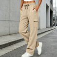 thumbnail image 7 of Zjunqe Womens Cargo Sweatpants High Waisted Wide Leg Joggers Pants Soft Cotton Fleece Baggy Trousers with Pockets Drawstring Elastic Waist Fall Lounge Workout Outfits Casual Athletic Pants Beige L, 7 of 7