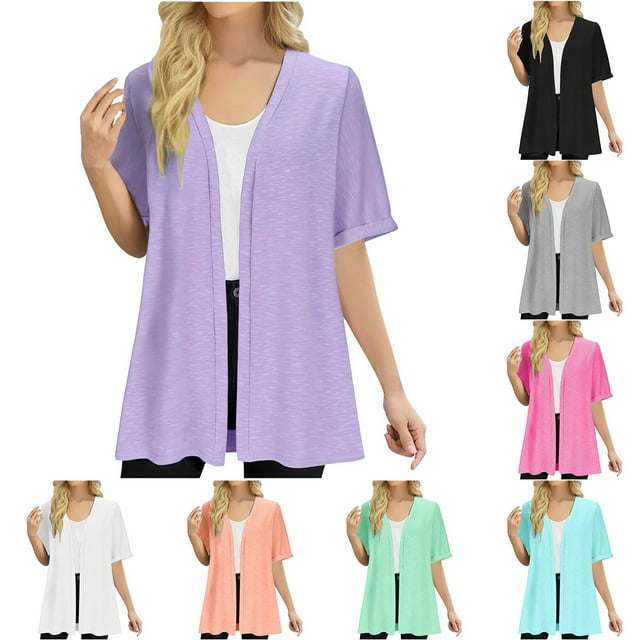 Wiyuqeen Cardigan Sweaters for Women Short Sleeve Rolled Up Lightweight Cardigans Open Front Solid Draped Cardigans Beach Cover Up