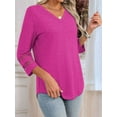 thumbnail image 2 of Parfaitlady 3/4 Length Sleeve Womens Tops Dressy Casual Blouses for Women 2025 Trendy V Neck T Shirts Summer Clothes Rose Red XXL, 2 of 5