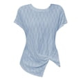 thumbnail image 5 of OSOLU Women Casual Loose Solid Color Crew Neck Mesh Knitted Jacquard Bat T-Shirt Short Sleeve Tee Tops Lovely Dailywear, 5 of 7