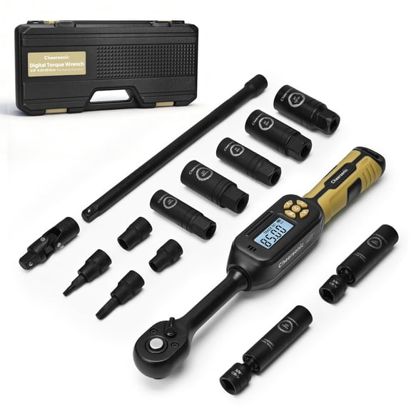 Cheersonic 3/8 Drive Digital Torque Wrench, 3.1-62.7ft-lb (4.25-85Nm), ±1% Accuracy, Buzzer & LED, Tool Set