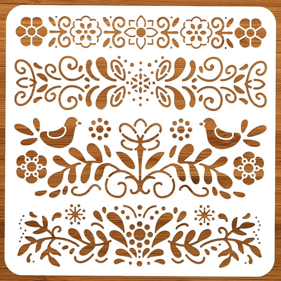 Folk Flowers Painting Stencil 11.81x11.81 Inch Reusable DIY Art and Craft Stencils Floral Templates for Painting on Wood Fabric Paper Walls Canvas