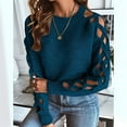 thumbnail image 5 of Women'S Y2K Fashion Solid Color Hollow Raglan Sleeve Crew Neck Sweater Blue S, 5 of 9