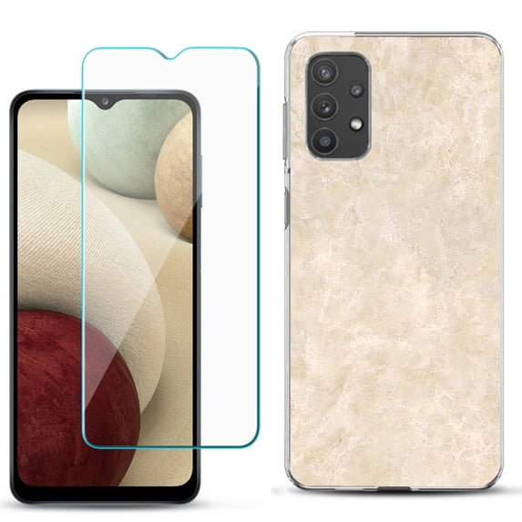 Slim-Fit TPU Phone Case compatible with Samsung Galaxy A32 5G, with Tempered Glass Screen Protector, by OneToughShield ® - Marble / Latte
