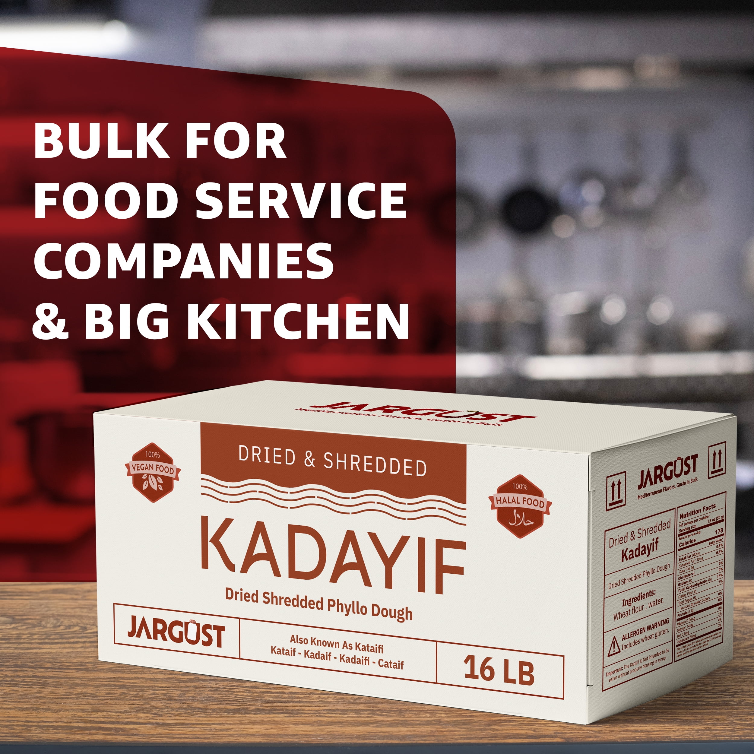 Jargust Bulk Dried & Shredded Kataifi, Shredded Fillo Dough, Pastry Dough, 16lb