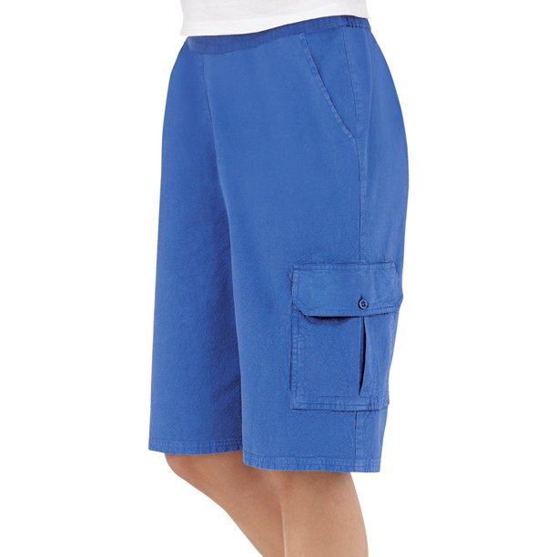Collections Etc. Women's Elastic Waist Cargo Pocket Short, Royal Blue