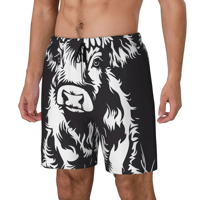 Bingfone Silhouette Florale de Vache pour Hommes Maillot de Bain Double Couche avec Doublure, Style à Cordon avec Poches Shorts de Plage Maillot de Bain pour Hommes-Moyen