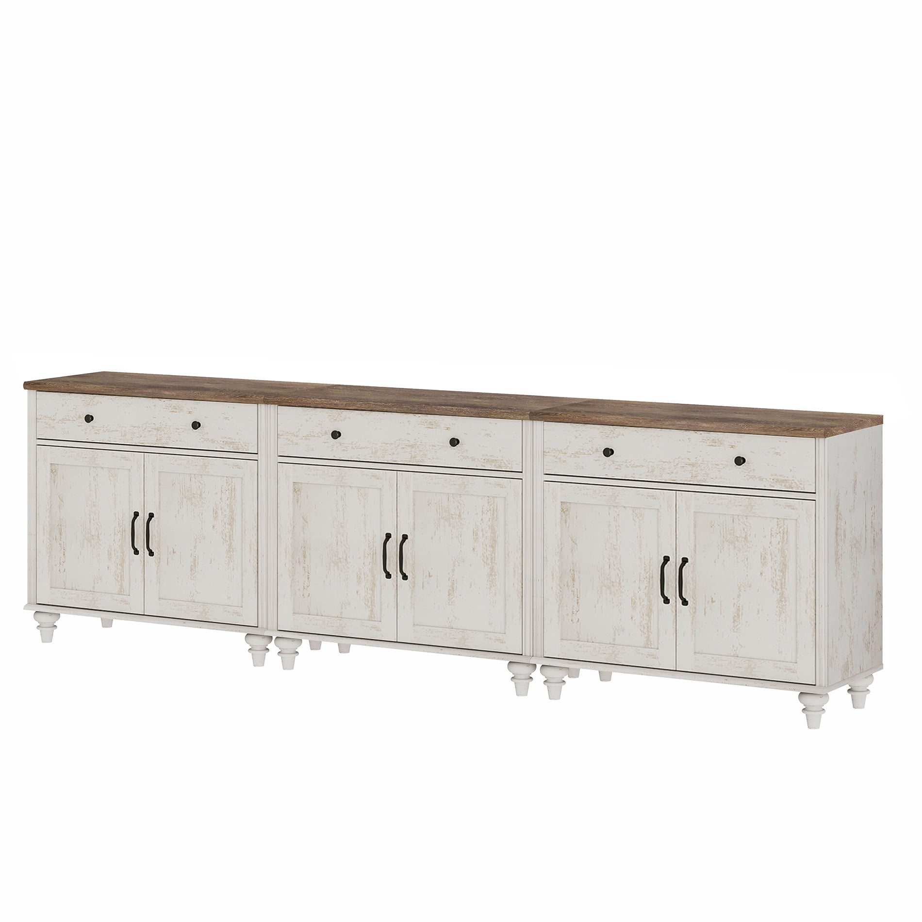 Buffet Cabinet with 6 Doors and 3 Drawers, Large Coffee Bar Table Wood Kitchen Storage Cabinets with Storage Cabinets, Modern Farmhouse Sideboard Credenza for Dining Room, Rustic White, 102 inch