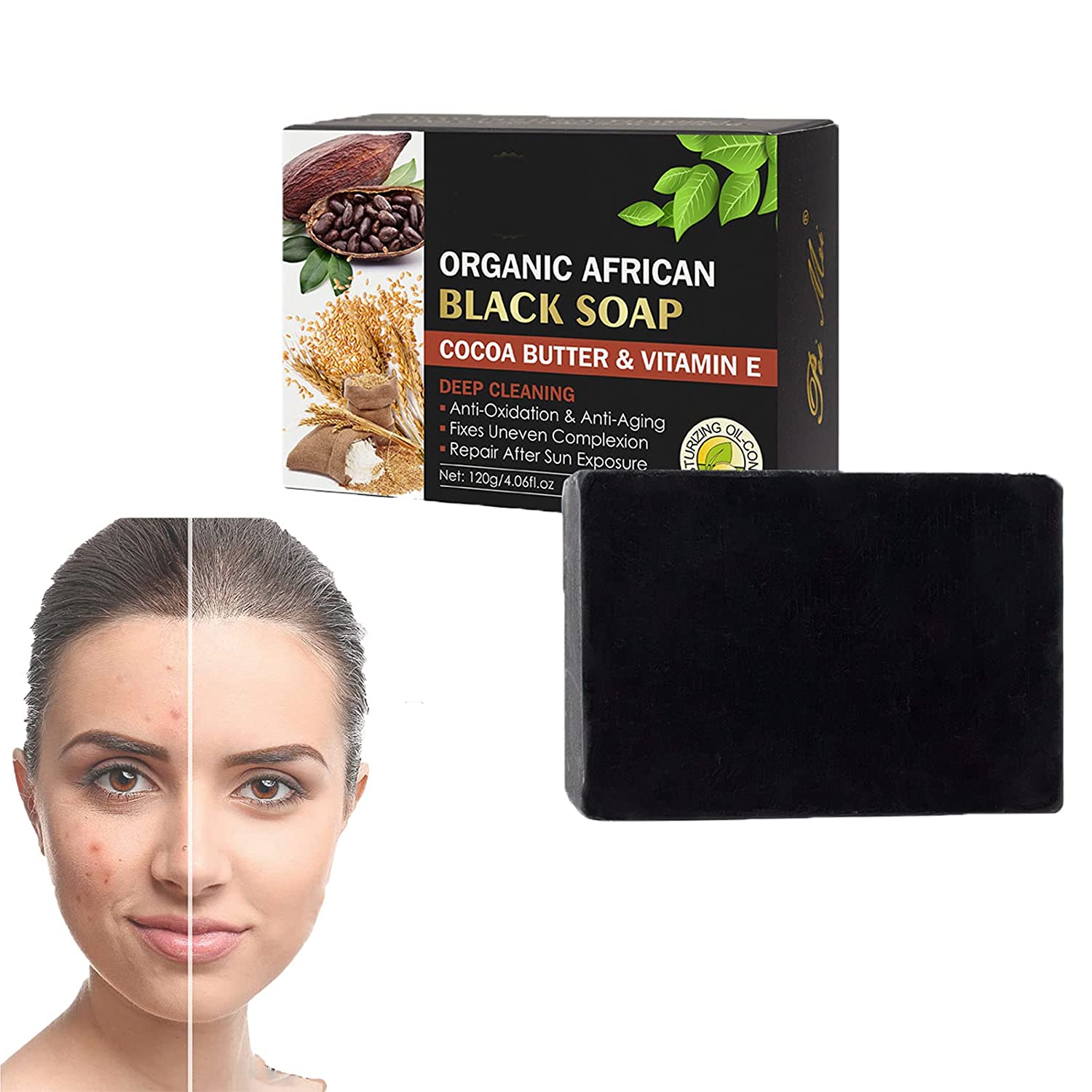 Organic Black Cocoa Butter Deep Cleansing Soap, African Black Soap