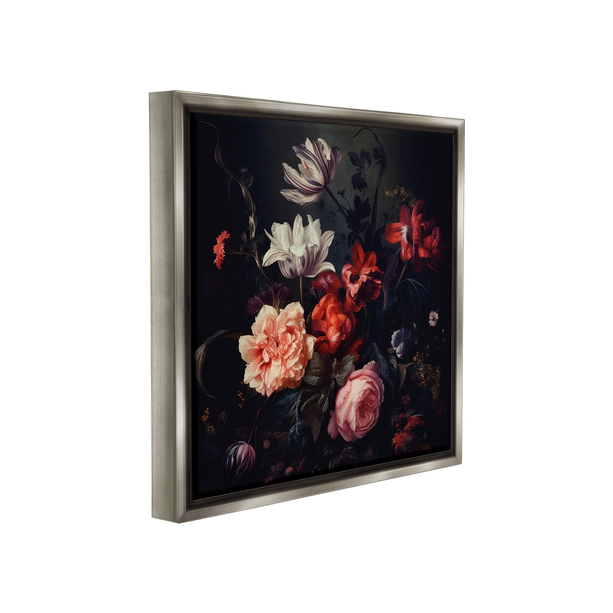 Stupell Industries Victorian Floral Elegance Botanical & Floral Photography Gray Floater Framed Canvas Art Print Wall Art, 18 x 18