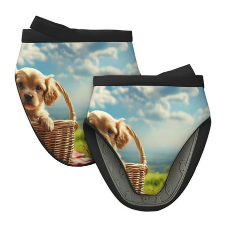 

Qekee Adorable Puppy Basket Print Non-Slip Mini Oven Mitt Silicone Oven Mitts Heat Resistant Kitchen Mittens Pinch Mitts Cooking Mitts