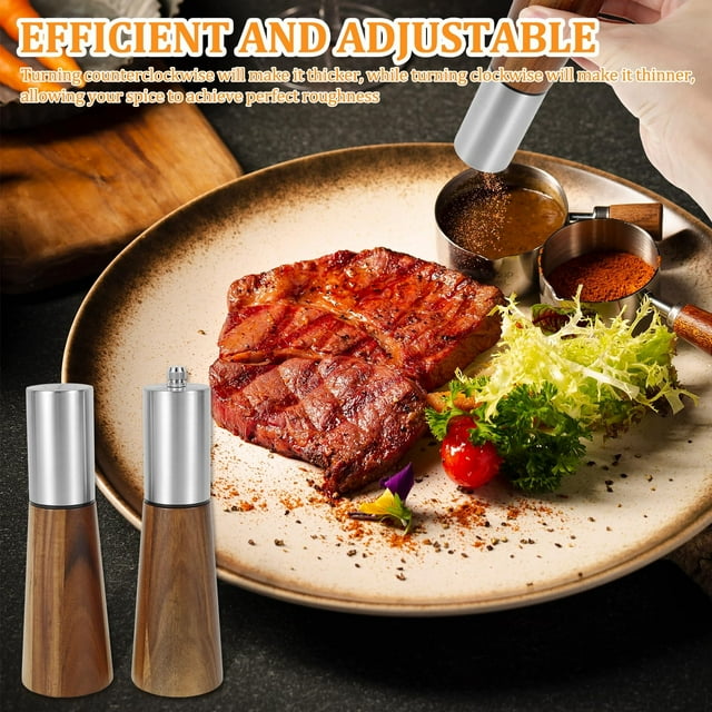 Wooden Set with Adjustable Ceramic Core Grinder and Refillable Shakers