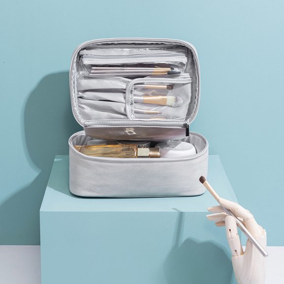 Hariumiu Cosmetic Bag Large Capacity Anti-soaking Ins Style Waterproof Storage Faux Leather Removable Handheld Makeup Bag for Travel