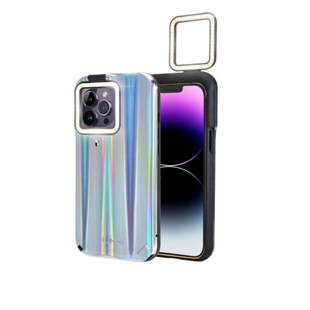 LuMee Apple iPhone 14 Pro Case w/ Rechargeable Front & Rear Flip Selfie Light - Holographic