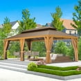 thumbnail image 6 of EROMMY 12'x24' Hardtop Gazebo, Galvanized Steel Double Roof with Wood Grain Aluminum Frame, Outdoor Gazebo with Curtains and Nettings for Patio, Backyard and Deck, 6 of 6