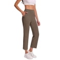 thumbnail image 2 of Oksale Ankle Pants for Women Stretch High Waist Yoga Pants with Pockets Trendy Side Slit Plus Size Trousers for Fitness Brown M, 2 of 9