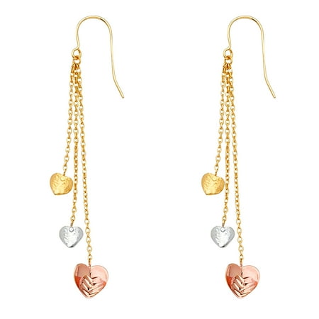 Heart Chandelier Earrings Jewels By Lux 14K White Yellow And Rose Gold Three Hearts Hanging Chandelier Dangle Womens Earrings 61MM X 7MM ()