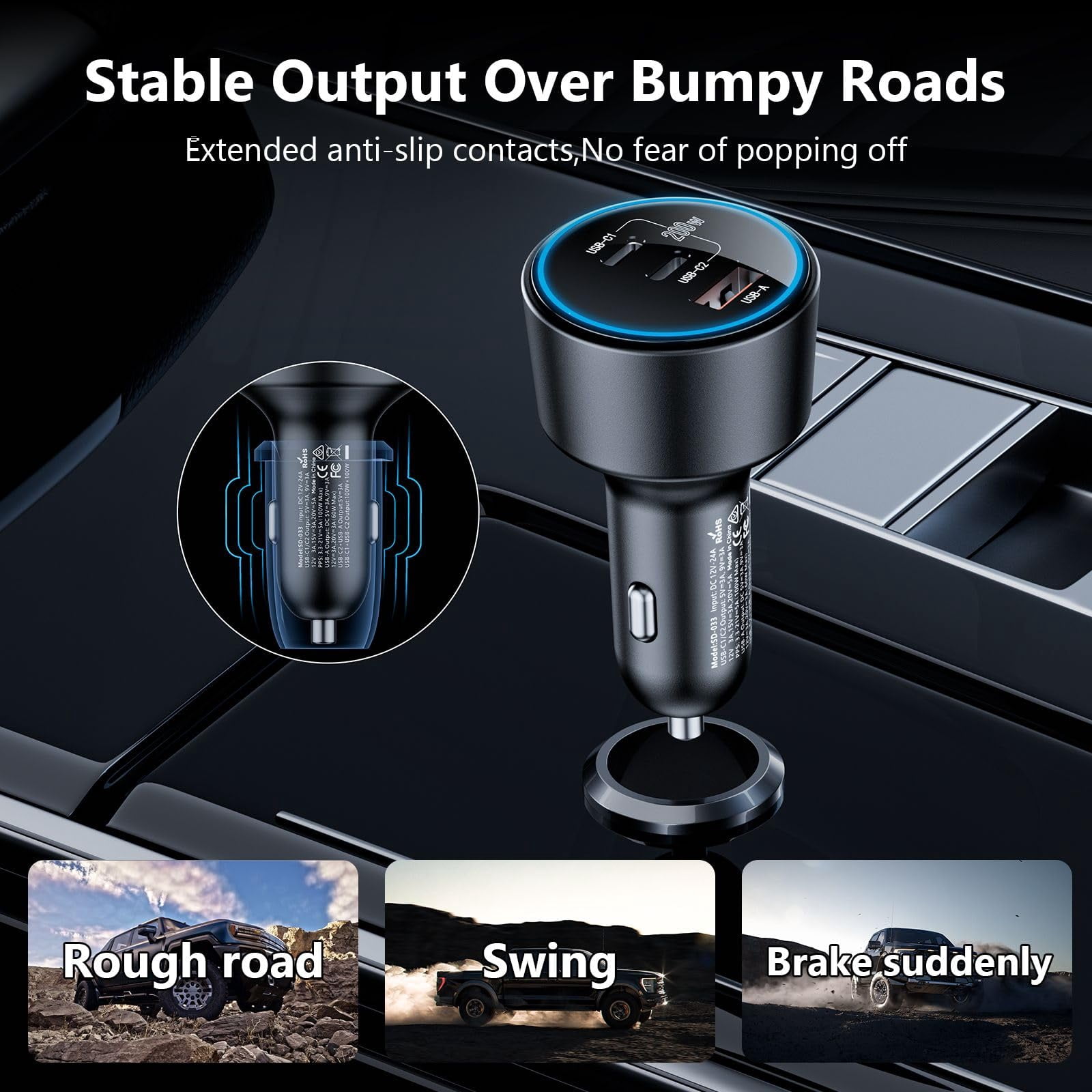 LujingZ USB C Car Charger Fast Charging 200W Dual PD 100W Type C Car Charger PD3.0 QC4.0 PPS Cigarette Lighter Adapter Compatible with iPhone 16 15 14 13 12 Galaxy S22 S21 Ultra MacBook Laptop