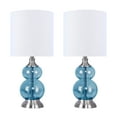 thumbnail image 2 of 21" Sapphire Blue Wrinkle Glass Accent Lamp w/ Brushed Nickel Accents & White Linen Shade (Set of 2), 2 of 9