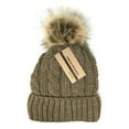 thumbnail image 2 of Urban-Peacock Cable Knit Metallic Beanie Winter Hat with Warm Fleece Lining & Pom Pom - Brown, 2 of 3