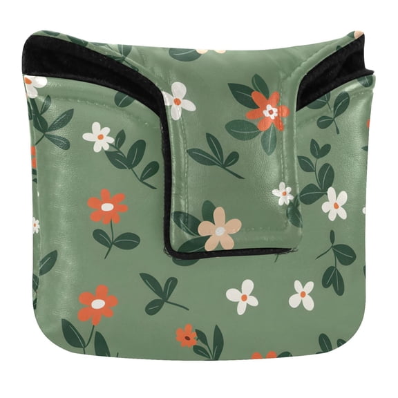 Haosy Flowers with Leaves Golf Mallet Putter Cover Strong Magnetic Leather Golf Club Headcover Closure