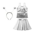 thumbnail image 3 of LiiYii Kids Girls Alien Dance Outfit Feeler Headband Metallic Top Pleated Skater Skirt for Party Silver 8, 3 of 5