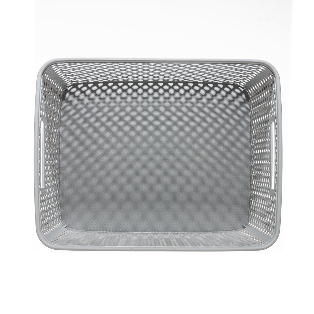 Mainstays Extra Large Decorative Plastic Storage Basket with Lid, Gray