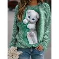thumbnail image 3 of Linda Sudadera Con Estampado De Gato, Sudadera Informal De Manga Larga Con Cuello Redondo Para Otoño E Invierno, Ropa De Mujer, 3 of 4