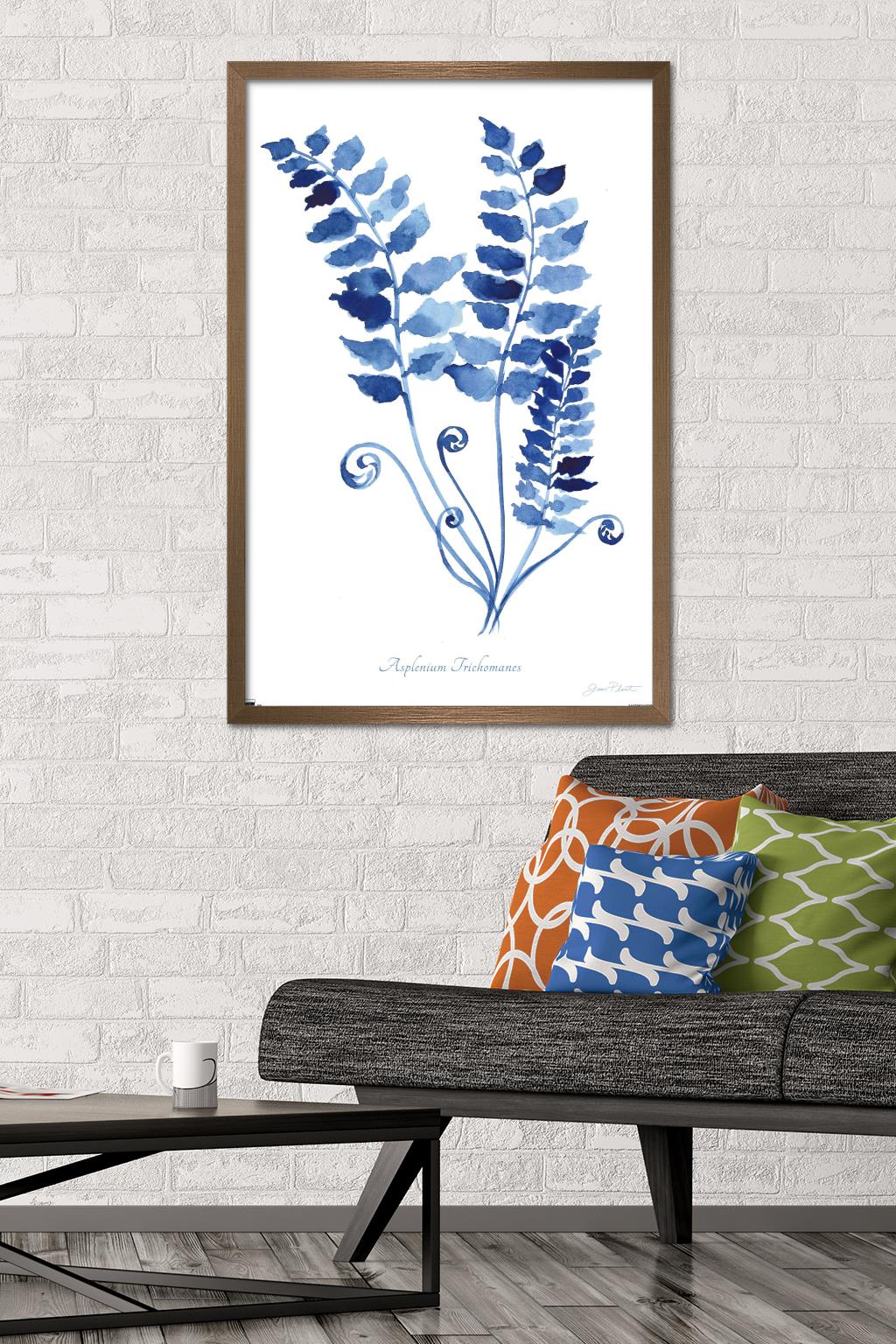 Jean Plout - Indigo Botanical Asplenium Trichomanes Wall Poster, 22.375" x 34" Framed