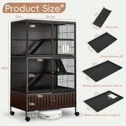 HABUTWAY 60H Metal Large Ferret Cage, Rolling Chinchilla Cage, Critter Nation Cage, Indoor Wooden Pet Crate Furniture